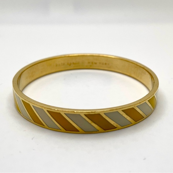 Kate Spade “Toe the Line” Yellow White Striped Idiom Bangle Bracelet - Picture 8 of 9